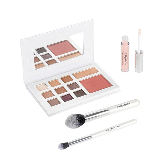 Profusion Cosmetics White Crystals Beauty Box with Makeup Shades, Lip Gloss, and Premium Brushes for Flawless Look, Ideal Gift for Makeup Enthusiasts-VivaGrace Women