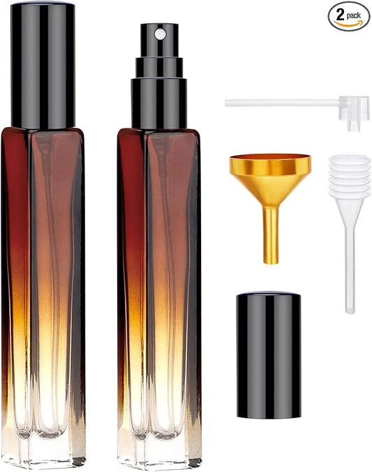 Segbeauty Empty Atomizer, 2pcs 10ML Travel Size Refill Bottle with Funnel and Dropper, Portable Glass Spray Bottle Cologne Dispenser Toiletries Sample Bottles Perfume Making Kit Amber-VivaGrace Women