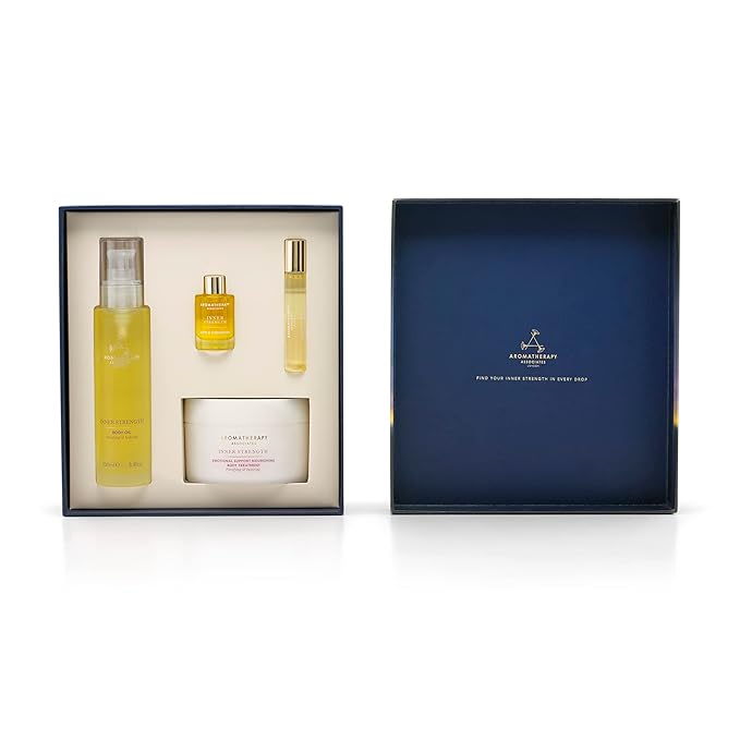 Aromatherapy Associates Moment of Comfort. Luxurious Holiday Gift Set Includes Inner Strength Bath and Shower Oil, Roller Ball, Body Oil, and Body Treatment (1 count)-VivaGrace Women