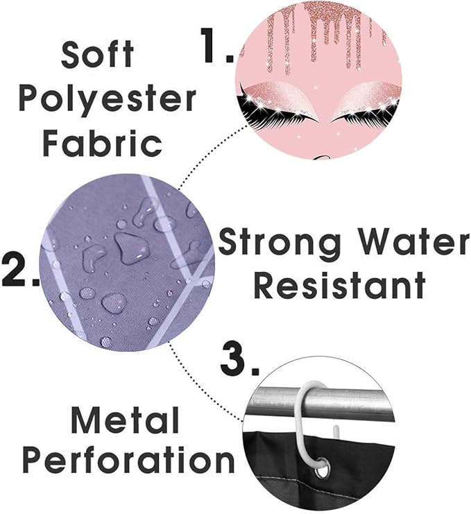 4PCS Hello Gorgeous Unicorn Eyelash Shower Curtain Set Luxury Diamond Rose Gold Glitter Eyeshadow Makeup Pink Glam Beauty Fashion Girly Women Bathroom Decor Non-slip Bath Mat Toilet Rug, Bling-VivaGrace Women