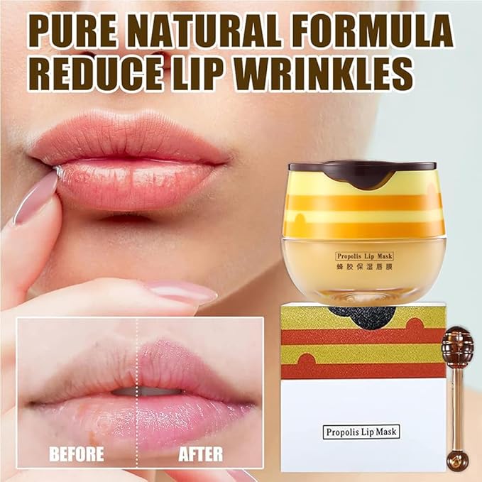 Bee Lip Balm Honey Pot,Strawberry & Honey Moisturizing Propolis Lip Mask,Hydrating Prevention Dry and Cracked Lip Scrubs Exfoliator,Lip Sleep Mask Reduces Lip Lines Lip Skin Care Products-VivaGrace Women