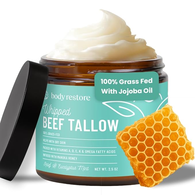 Body Restore Grass Fed Whipped Beef Tallow for Skin, Face, Body, Dry Skin - with Manuka Honey, Jojoba Oil, Birthday Gifts for Women, Men, Travel Essentials, Self Care - Eucalyptus-VivaGrace Women
