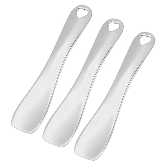 VOCOSTE 3 Pcs Makeup Spatula Mini Spoon, Eye Cream Massage Sticks Beauty Scoop, for Facial Cosmetic Face Cream, Heart Shape 2.36"x0.49", Silver Tone-VivaGrace Women
