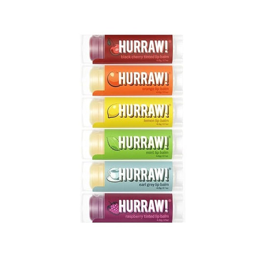 Hurraw! Lip Balms Staff Favorites, 6 Balm Bundle Pack: Black Cherry Tinted (Sheer Red Tint), Orange, Lemon, Mint, Earl Grey, Raspberry Tinted (Sheer Berry Tint). Organic, vegan & raw ingredients.-VivaGrace Women