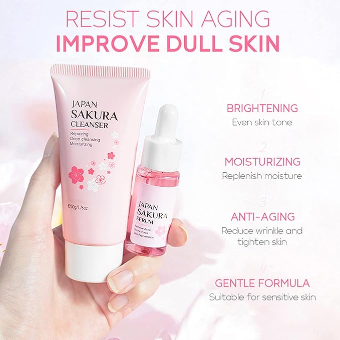 Skin Care Set - Sakura Skin Care Sets & Kits - Women Gift Sets with Cleanser,Serum,Eye Cream,essence Cream - Beauty Products For Women - Skin Care Routine Travel Kit (SetB)-VivaGrace Women