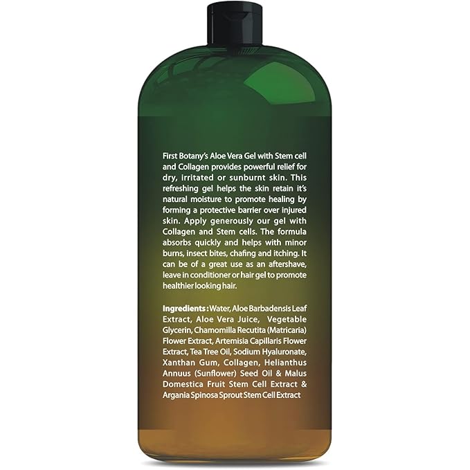 First Botany, Pure Aloe vera gel 100% Fresh Pure Aloe Infused with Stem Cells, Collagen Tea Tree Oil Natural Raw Moisturizer for Face Skin Body Hair Perfect for Sunburn, Acne, Razor Bumps 16.9 fl oz-VivaGrace Women