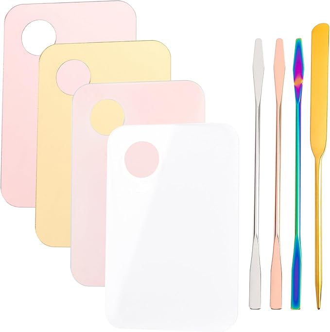 Framendino, 4 Pack Acrylic Cosmetic Makeup Palette Tray with 4 Pack Foundation Spatula Makeup Mixing Palette for Foundation Lipsticks Nail Art Beauty Salon-VivaGrace Women