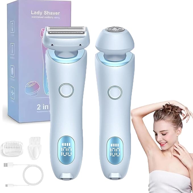 Dusk Razor for Women,Dusk Glide Pro 3.0 Razor - Bikini Portable Legs Body,2 in 1 Waterproof Electric Razors,Wet & Dry, Painless Hair Removal, Removable Head (Blue)-VivaGrace Women