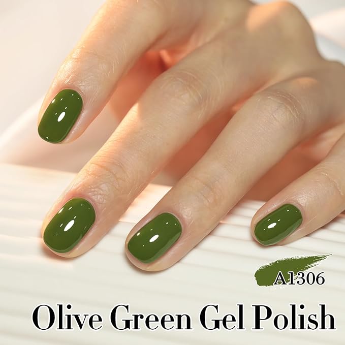 Double Rhythm 0.50 OZ Gel Polish Hema Free Same Color Same Bottle Golden Round Translucent Neutral Natural Milky 15 ML Jelly UV Polish Art DIY at Home (Dark Green-C1306)