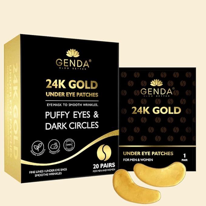 Under Eye Patches for Dark Circles and Puffy Eyes (20 Pairs) 24K Gold Gel Eye Masks Skincare, Vegan and Cruelty Free, Dry & Fine Lines, Eye Bags, Wrinkles, Hydrating, Soothing by GENDA-VivaGrace Women