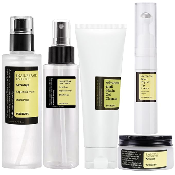All About Snail Mucin Kit - Snail Korean Skincare 5-Pack, Snail Skin Care Products Set: Face Gel Cleanser, Essence, Cream, Toner & Eye-Cream, Facial Kit for Women and Men Hydrating & Anti-Aging-VivaGrace Women