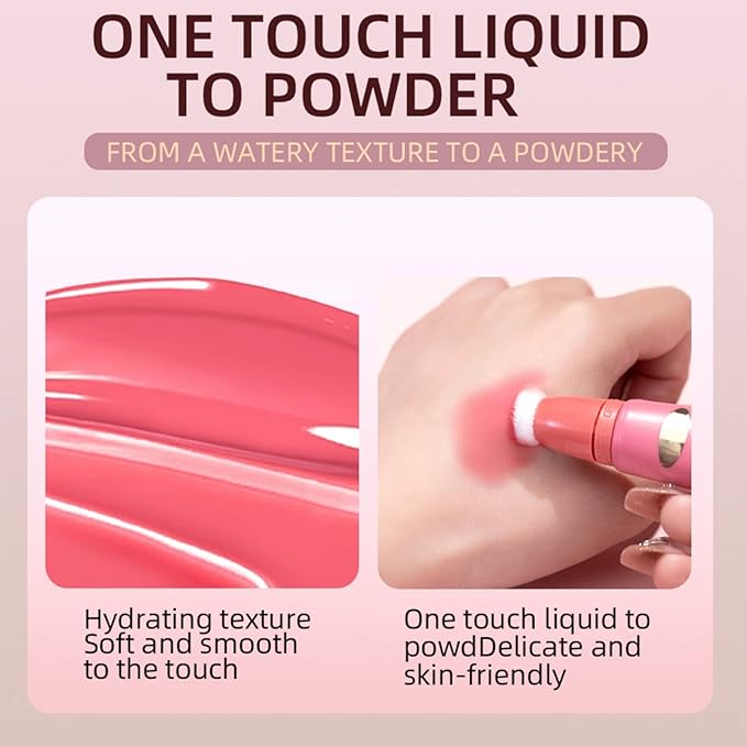 Liquid Blush Makeup Wand, Velvet Cream Blush Stick for Cheeks and Lips, Blush and Highlighter Stick, Easily Blendable, Long-Wearing, Smudge Proof-VivaGrace Women