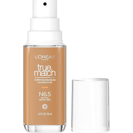 L'Oreal Paris True Match Super-Blendable Foundation, Medium Coverage Liquid Foundation Makeup, N6.5, Medium Deep, 1 Fl Oz-VivaGrace Women