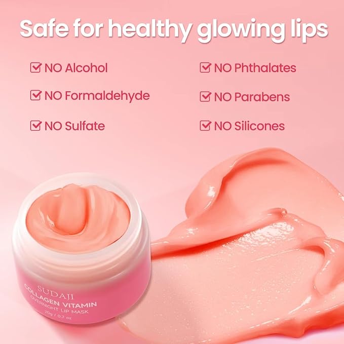 Lip Mask, Collagen Hydrating Lip Balm, Overnight Moisture Lip Butter with Hyaluronic Acid & Aloe Vera, Sleeping Nourishing Lip Butter Balm-VivaGrace Women