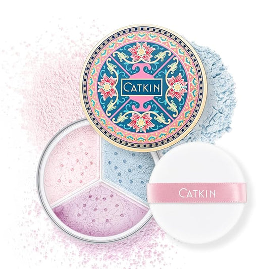 CATKIN Poreless Finish Loose Setting Powder Makeup, Translucent Matte Finishing Makeup for All Skin Tones, 3 Colors Even Skin Tone – 0.42 oz Includes Velour Puff-VivaGrace Women