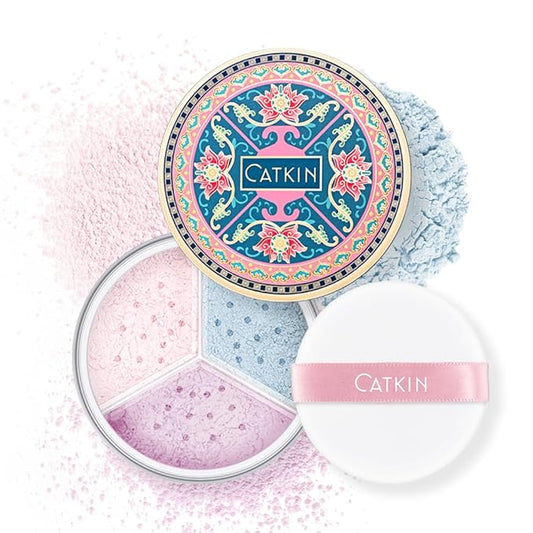 CATKIN Poreless Finish Loose Setting Powder Makeup, Translucent Natural Shimmer Finishing Makeup for All Skin Tones, 3 Colors Even Skin Tone – 0.42 oz Includes Velour Puff-VivaGrace Women