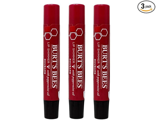 Burt's Bees Lip Shimmer, Rhubarb 0.09 oz (Pack of 3)-VivaGrace Women