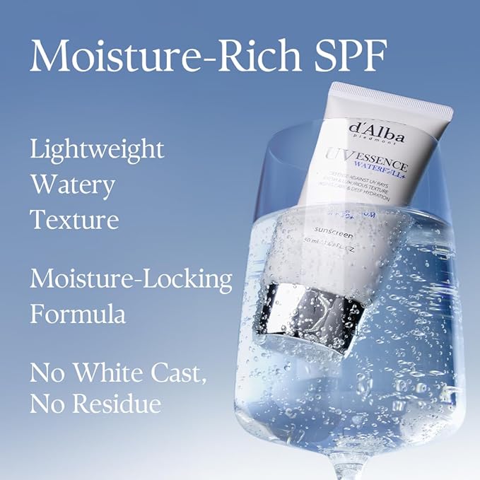 d'alba Piedmont Italian White Truffle Waterfull Essence Sunscreen, Vegan Skincare, Lightweight Sunscreen with BROAD SPECTRUM SPF 50+, Glowy, Safe for all Skin Types, Korean Skin Care (1.69 fl. oz)-VivaGrace Women