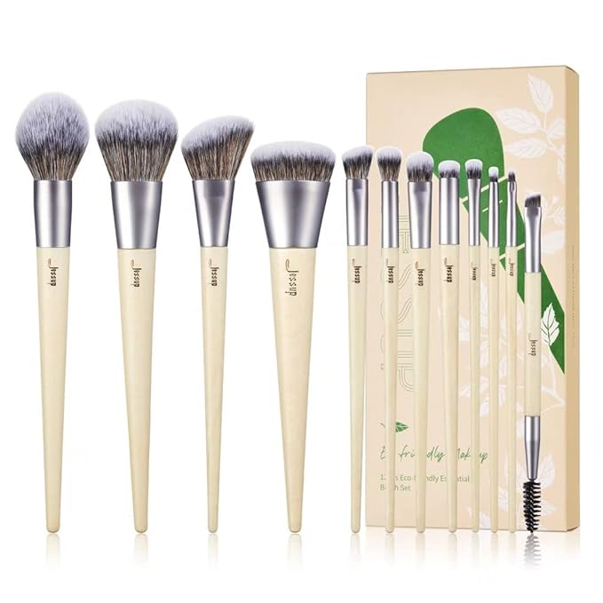 Jessup Vegan Makeup Brushes Set Premium Synthetic Powder Foundation Highlight Concealer Eyeshadow Blending Eyebrow Liner Spoolie Brush Set Burlywood 12pcs T327-VivaGrace Women