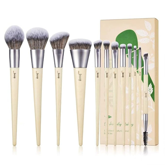 Jessup Vegan Makeup Brushes Set Premium Synthetic Powder Foundation Highlight Concealer Eyeshadow Blending Eyebrow Liner Spoolie Brush Set Burlywood 12pcs T327-VivaGrace Women