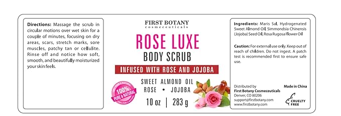 First Botany Body Scrub - Natural Exfoliating Salt Scrub & Body and Face Souffle helps with Moisturizing Skin, Acne, Cellulite, Dead Skin Scars, Wrinkles (10 fl oz, Rose)-VivaGrace Women