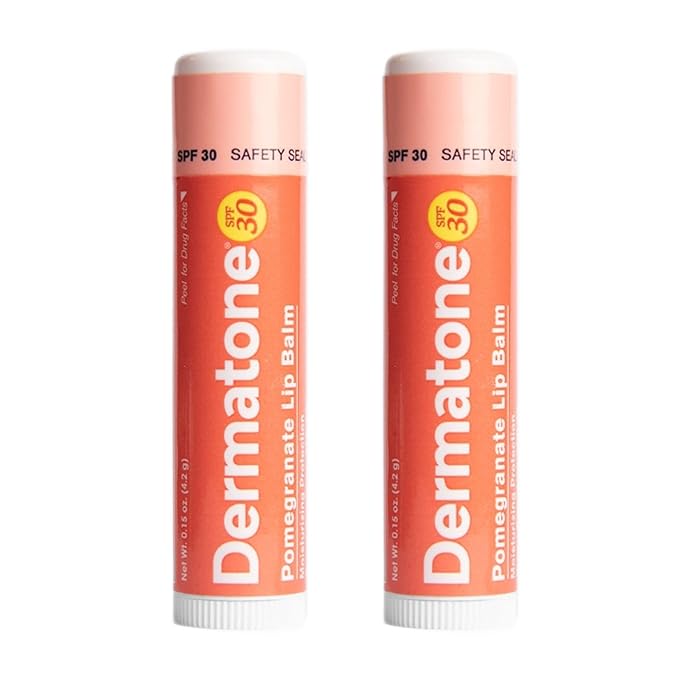 Dermatone Pomegranate Lip Balm SPF 30 | Lip Balm with Sunscreen | Moisturizing with Aloe and Vitamin E | Medicated to Soothe & Replenish Chapped and Cracked Lips (2-pack, 0.15oz sticks)-VivaGrace Women
