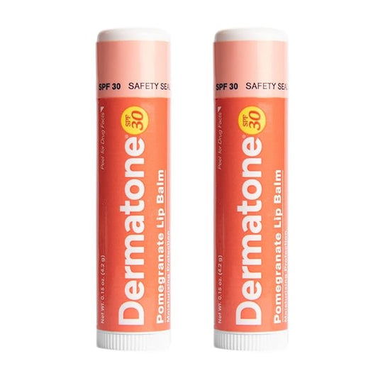 Dermatone Pomegranate Lip Balm SPF 30 | Lip Balm with Sunscreen | Moisturizing with Aloe and Vitamin E | Medicated to Soothe & Replenish Chapped and Cracked Lips (2-pack, 0.15oz sticks)-VivaGrace Women
