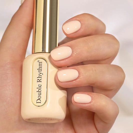 Double Rhythm 0.50 OZ Gel Polish Hema Free Same Color Same Bottle Golden Round Translucent Neutral Natural Milky 15 ML Jelly UV Polish Art DIY at Home (Cream-C1034)