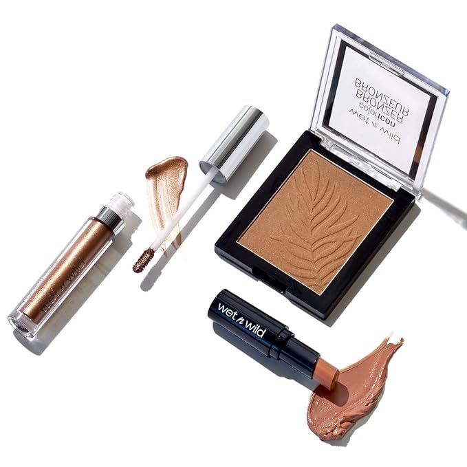 wet n wild Edit Makeup Set Bronze Beauty Kit, Bronzer Face Powder, Glitter Bronzer Lip Gloss, Matte Lipstick-VivaGrace Women