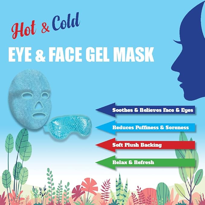 Gel Beads Face & Eye Masks Kit .Hot/Cold Mask. Eye and Face Therapy with Soft Back Reusable(Eye & Face Mask Blue)-VivaGrace Women