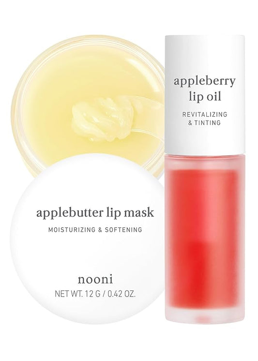 NOONI Best Lip Duo | Applebutter Lip Mask and Appleberry Lip Oil Value Set | with Shea Butter, Apple Seed Oil and Vitamins, Overnight Lip Mask, Hydrating Lip Balm, Korean Lip Butter, Moisturizing-VivaGrace Women