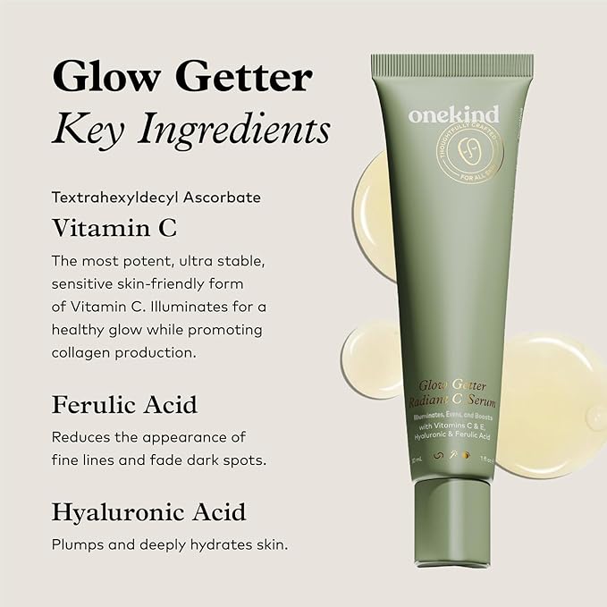 Onekind Radiant C Face Serum, Anti-Aging Facial Treatment with Hyaluronic Acid, Tetrahexyldecyl Ascorbate, Ferulic & Vitamin E, Serum for Dark Spots, Even Skin Tone, Fine Lines & Wrinkles-VivaGrace Women