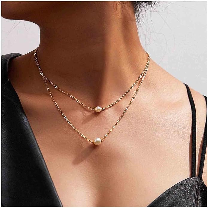 Boho Layered Pearl Necklace Choker Gold Pearl Pendant Necklace Multi Layer Vintage Necklace Chain Bridal Necklace Jewelry for Women and Girls-VivaGrace Women