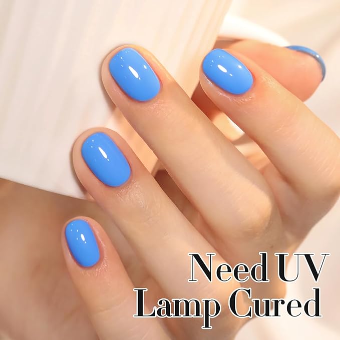 Double Rhythm 0.50 OZ Gel Polish Same Color Same Bottle Golden Round Hema Free Neutral Natural Milky 15 ML Jelly UV Polish Art DIY at Home (Blue-C1336)