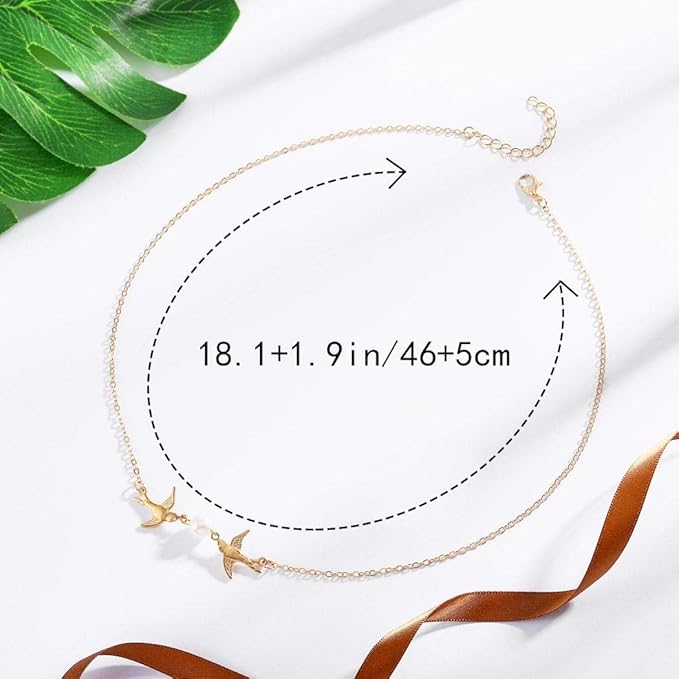 Vintage Pearl Necklace Long Birds Necklace Chain Pendant Necklaces Jewelry for Women and Girls (Gold)-VivaGrace Women
