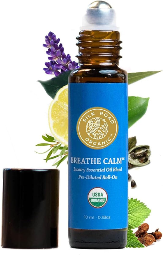 Silk Road Organic Breathe Calm Essential Oil Breathe Easy Blend Roll On, 100% Pure USDA Certified Aromatherapy for Cold, Cough, Congestion, Allergy Relief, & Wellness - 10 ml Roller-VivaGrace Women