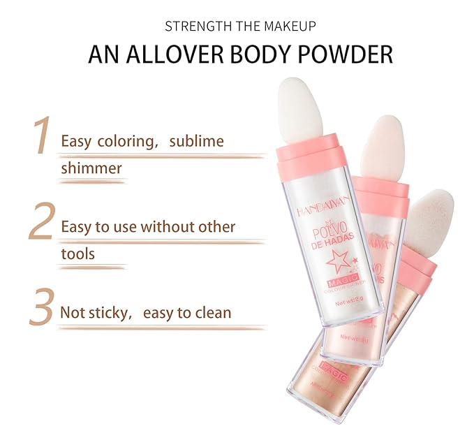 AKARY Body Glitter, Fairy Polvo De Hadas Shimmer Face Highlighter Powder & Blush Stick, Instant Glow Luminizer Duo, Glitter Face Hair High Gloss, Sparkle Smudge-Proof Highlighter Stick Party Makeup (#01 White Moonbeam)-VivaGrace Women