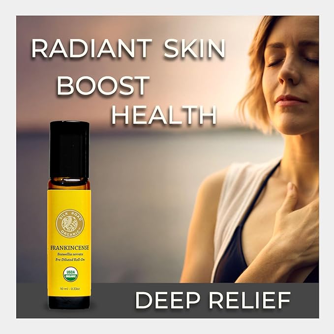 Silk Road Organic Frankincense Serrata Essential Oil Roll on, 100% Pure USDA Certified Aromatherapy for Skin Health, Aging, Fine Lines & Body Aches - 10 ml Roller-VivaGrace Women