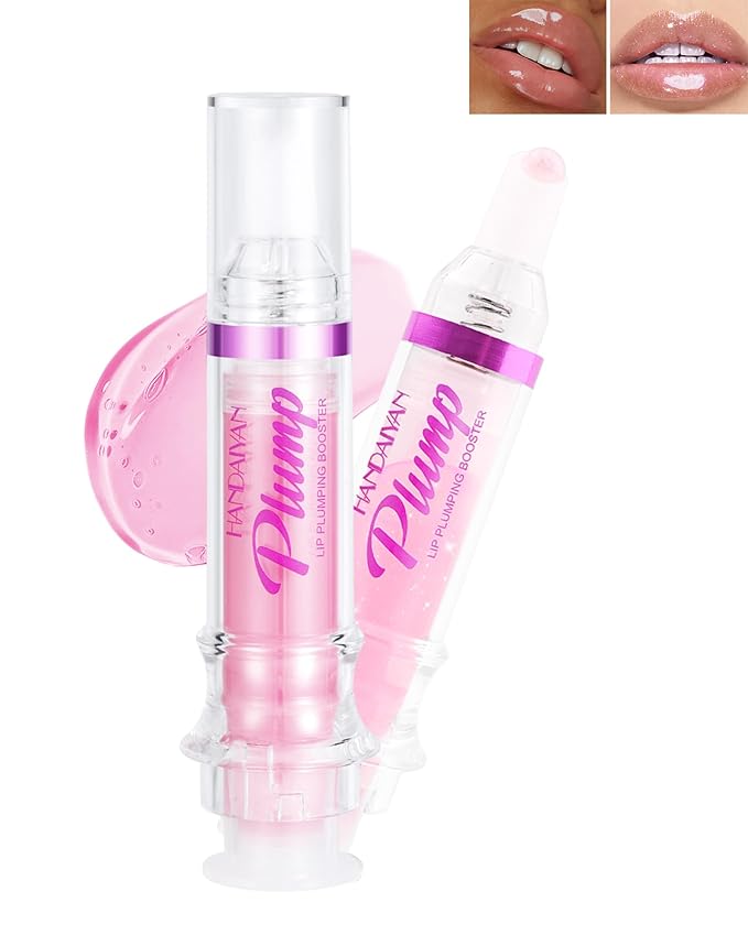 Lip Plumping Booster Lip Gloss,Plump and Pout Lip Plumper Hydrating & Volumizes Lip Wrinkles,Enhancing Plump Effect for Fuller Lips,High Shine Lip Glaze,Women's Day Makeup Gift for Women-01+02-VivaGrace Women