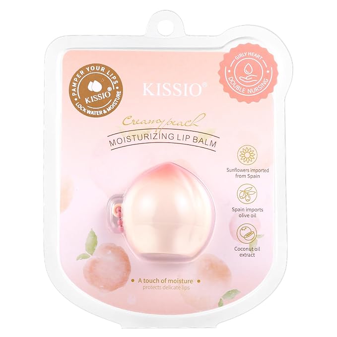 KISSIO Lip Balm,Peach Lip Balm,Lip Care with Sunflower,Olive and Coconut oils,Moisturize and Soothe Dry Chapped Lips,Make Lips Soft,Cruelty Free,0.12 oz(01#Peach)-VivaGrace Women