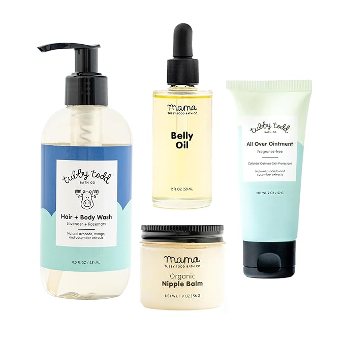Tubby Todd New Baby & Mom Sensitive Skincare Kit - The Mama + Baby Gift Set - Baby Shampoo and Body Wash, All Over Ointment, Belly Oil & Nipple Balm - Standard Size Lavender Rosemary-VivaGrace Women