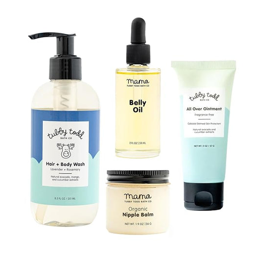 Tubby Todd New Baby & Mom Sensitive Skincare Kit - The Mama + Baby Gift Set - Baby Shampoo and Body Wash, All Over Ointment, Belly Oil & Nipple Balm - Standard Size Lavender Rosemary-VivaGrace Women