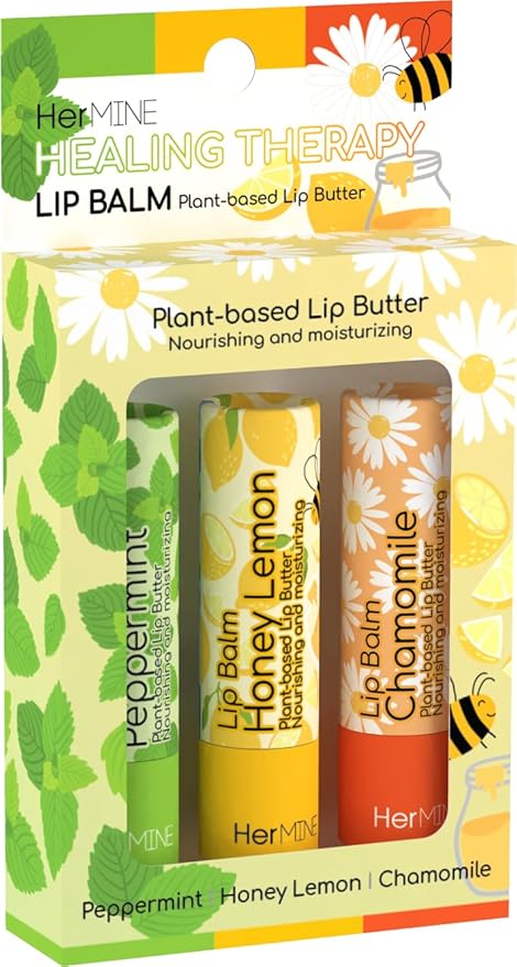 HerMINE Lip Balm Plant-based Lip Butter 3 Pack Nourishing Moisturizing LipBalm LipButter Long Lasting Delicious Flavors Intense Hydration-VivaGrace Women