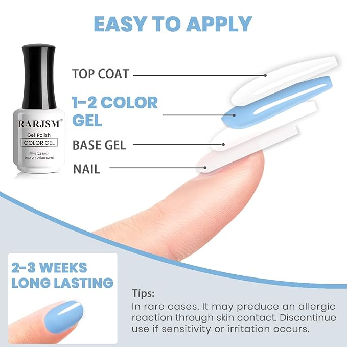 RARJSM Light Blue Gel Nail Polish Pastel GelNailPolish 1PCS 15ML Sky Blue GelPolish Spring Summer Gel Polish Soak off U V Curing Required Nail Art Starter Salon DIY at Home