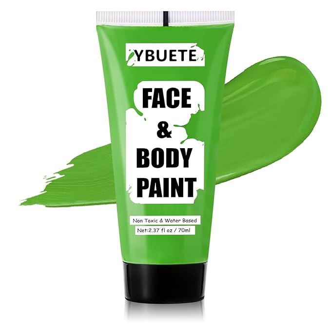 Light Green Water Based Face Body Paint for St. Patrick’s Day,2.37 OZ Large Tube Full Coverage Face Paint for Cosplay Monster Hulk Witch,Washable Green Body Painting Adult Halloween SFX Makeup-VivaGrace Women