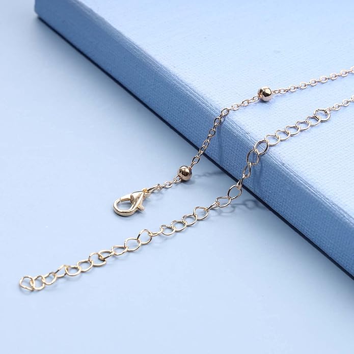 Boho Thin Beaded Choker Necklace Gold Station Ball Necklace Short Satellite Chain Necklace Everyday Minimalist Necklace Jewelry for Women and Girls-VivaGrace Women