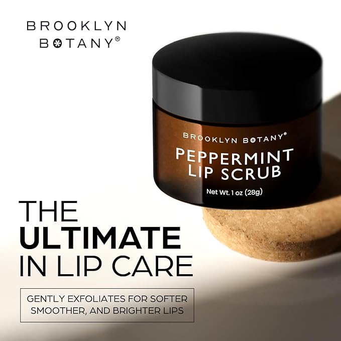 Brooklyn Botany Lip Scrub Exfoliator 1 oz – Lip Moisturizer for Dry Lips and Chapped Lips – Gentle Lip Exfoliator for Smooth and Brighter Lips – Peppermint Flavor-VivaGrace Women