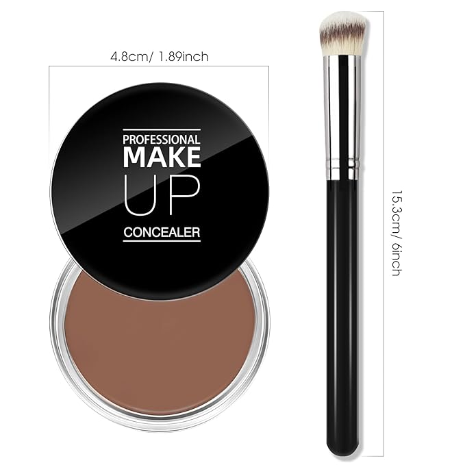 Cream Concealer Full Coverage Makeup, Matte Color Correcting Concealer with Brush, Waterproof, Conceals Blemish, Pores and Spots, Under Eye Makeup Concealer for Dark Circles (#07 DEEP)-VivaGrace Women