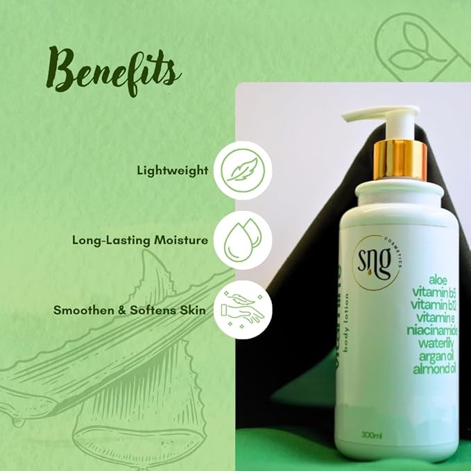 Aloe Vera Lotion for Dry Skin - Hand & Body Moisturizing Vitamin E Lotions 10.14 Fl Oz - Waterlily, Argan oil and Almond oil Extracts Skincare-VivaGrace Women