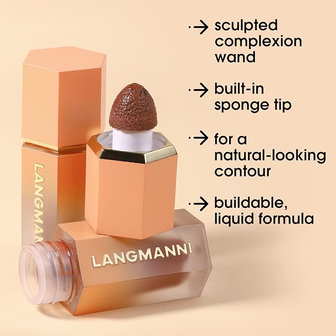 URQT Highly Pigmented Liquid Contour - Built-in Sponge Tip Sculpted Complexion Wand Contour Non-Greasy Long Lasting Natural Weightless Buildable Highlighters Contour Contouring Bronzer (#102 SOFT TAN)-VivaGrace Women